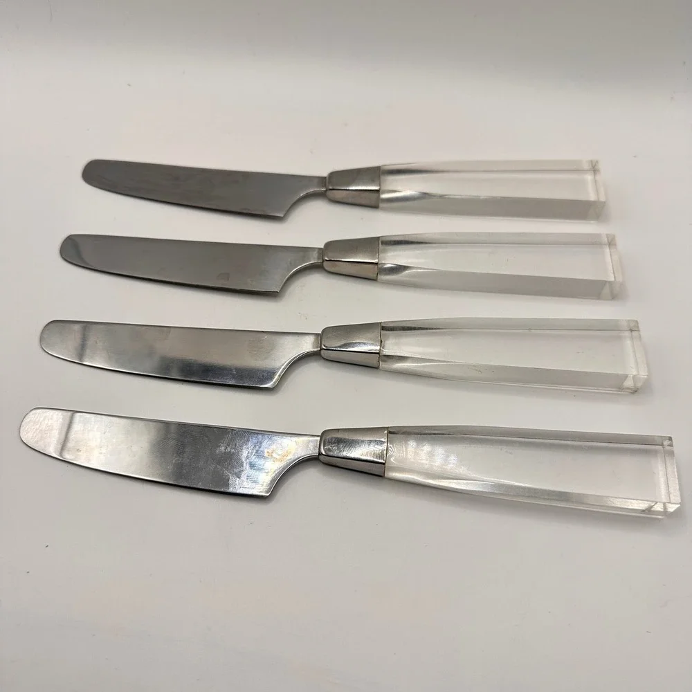 Set of 4 Modern Clear Acrylic Handle Stainless Steel Steak Knives 8.5 Inch
